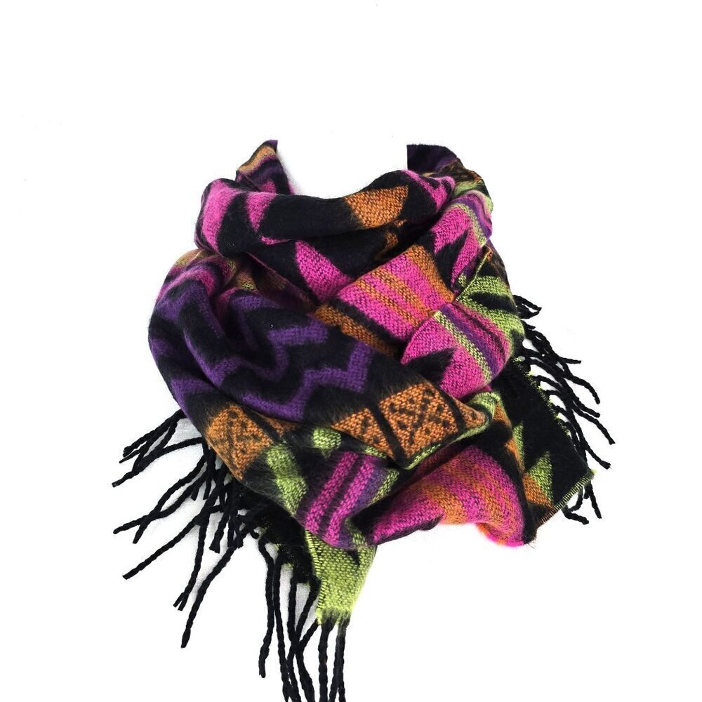 Unisex Black Pink Navajo Aztec Fuzzy Fringe Scar Wrap